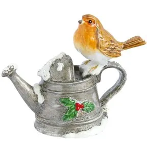Robin on Watering Can Christmas Trinket Box