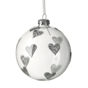 Clear Glass Bauble With Silver Design