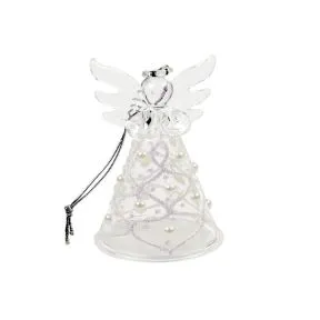 Glass Angel with Silver Glitter and Pearl detail