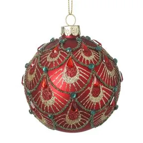 Red Gold With Gem Design Glass Bauble