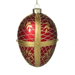 Red & Gold Glass Hanging Egg with Gold Leaf design
