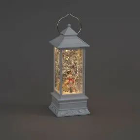 White Water Lantern with Snowman Scene.