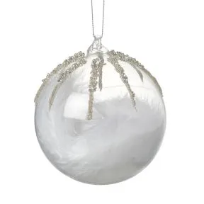 Feathers In Glass Beaded Bauble