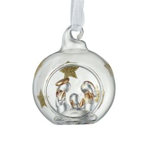 Clear & Gold Star Bauble With Nativity
