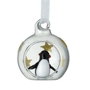 Clear & Gold Star Glass Bauble W/Penguin