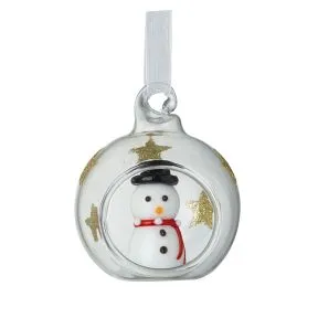 Clear & Gold Star Glass Bauble W/Snowman