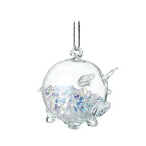 Hanging Glass Pig With Glitter Inside