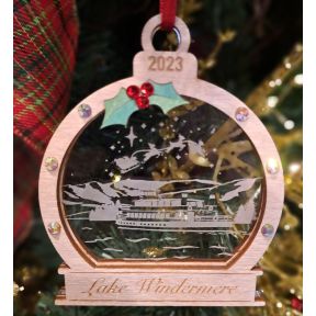 Lake Windermere Boat Handcrafted Wooden and Acrylic Hanging Decoration