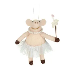 Hanging Wool Pig In Skirt With Wand