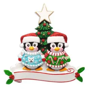 Ugly Christmas Jumper Penguin Couple Decoration to Personalise.
