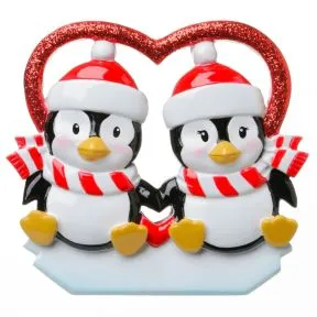 Penguin Couple in Glitter Heart