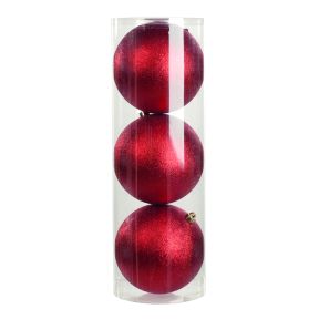 3 x 20cm glitter balls in drum - red