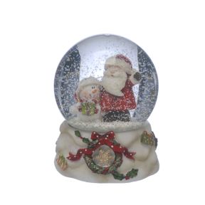 Santa With Snowman Holding Gift Mini Snow Globe