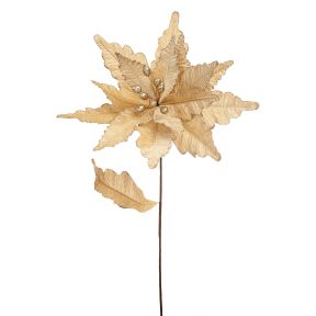 Large Champagne Gold Velvet Poinsettia Stem