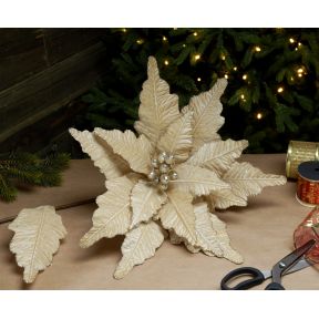 Large Champagne Gold Velvet Poinsettia Stem