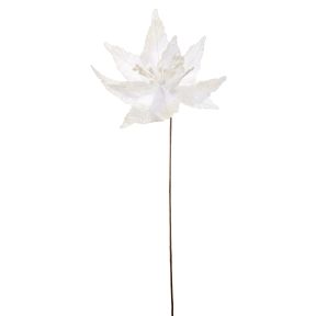 60cm white poinsettia stem with glitter