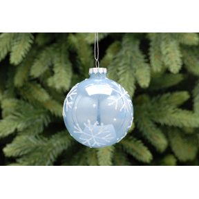 Ice Blue Iridescent Glass Ball With Snowflake
