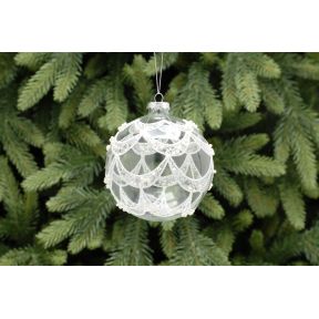 10cm clear with white scallop design glass ball