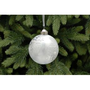 8cm frosted white / silver snowflake glass ball