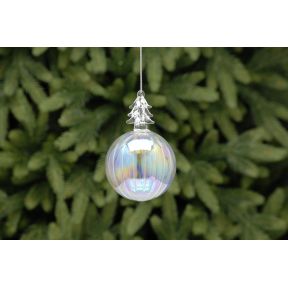 12cm clear iridescent with tree cap glass ball