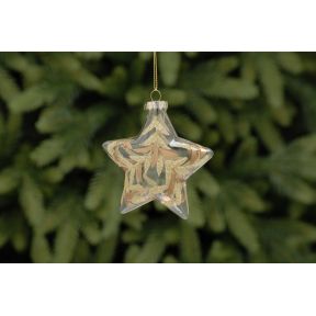 9cm clear with gold glitter glass star