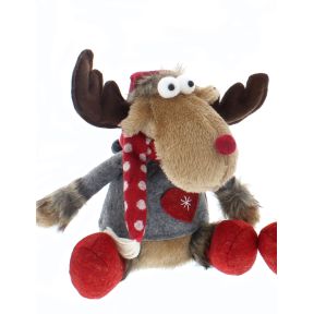 Cute Sitting Reindeer in Red Tartan Jumper