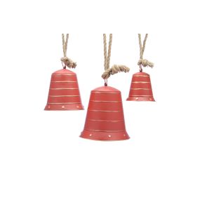 set of 3 asstd sizes red metal bells