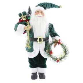 64cm standing dark green/white santa