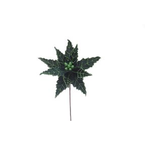 55cm dark green with glitter poinsettia stem