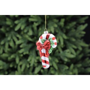 12cm red/white stripped glass candy cane