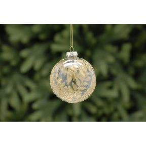 8cm gold with gold glitter leaf glass ball