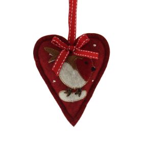 10cm red heart robin hanging decoration