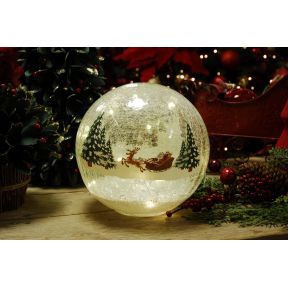 15cm bo lit crackle effect santa sleigh ball