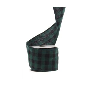 300cm green and black check wired edge ribbon