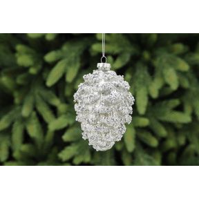 Antique Silver Glass Pinecone 13cm