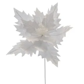 White Poinsettia Stem with White Glitter