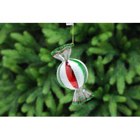 Red, White and Green Striped Glass Sweet Decoration