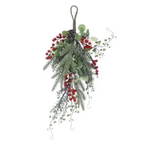 Green foliage and red berry teardrop 55cm