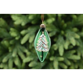 Green Glass drop adorned with red and green sequins.