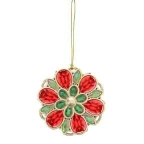 Jewelled hanging red, gold and green flower