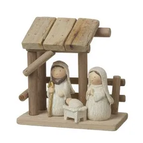 Wooden Nativity With Resin Figures