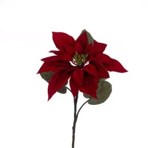 Deep Rich Red Velvet Poinsettia Stem