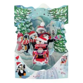 Sledging Penguins 3D Christmas Swing Card