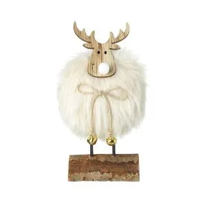 Fluffy White Deer On Wooden Stand