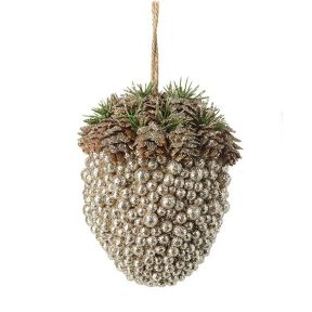 Champagne Gold Acorn Decoration With Pinecones & Baubles - Large