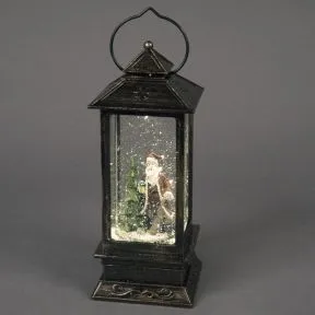 Brushed Copper Lantern Water Spinner with Traditional Santa Scene