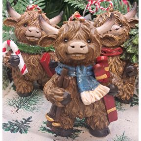 Christmas Highland Cows Standing - Individually Sold