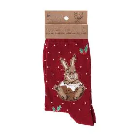 Wrendale -Red Little Pudding - Rabbit Christmas Socks