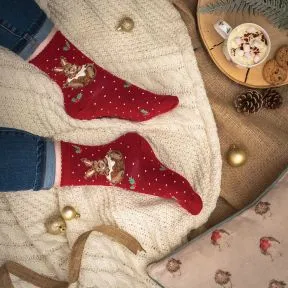 Wrendale -Red Little Pudding - Rabbit Christmas Socks